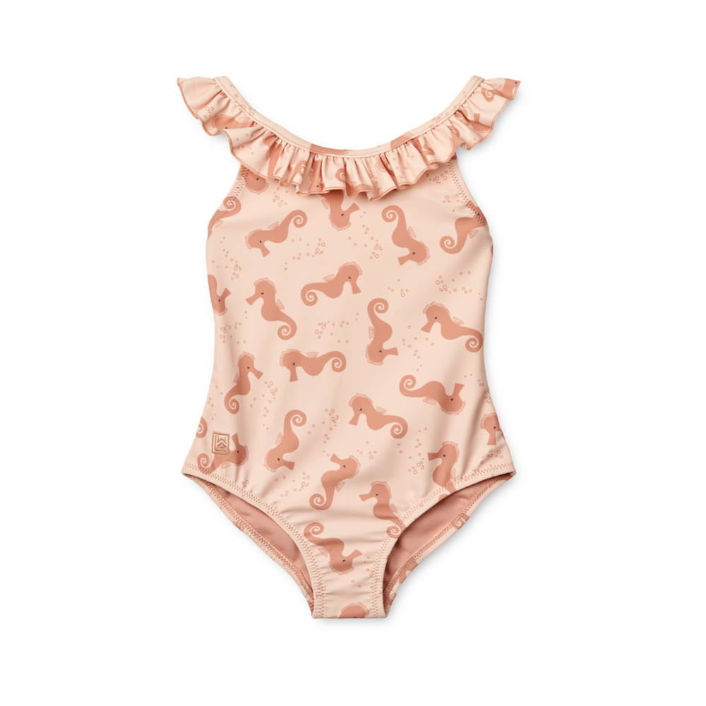 Kallie Badeanzug mit Print und Rüschen, Seahorse / Apple blossom