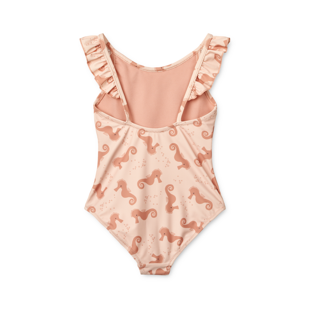 Kallie Badeanzug mit Print und Rüschen, Seahorse / Apple blossom