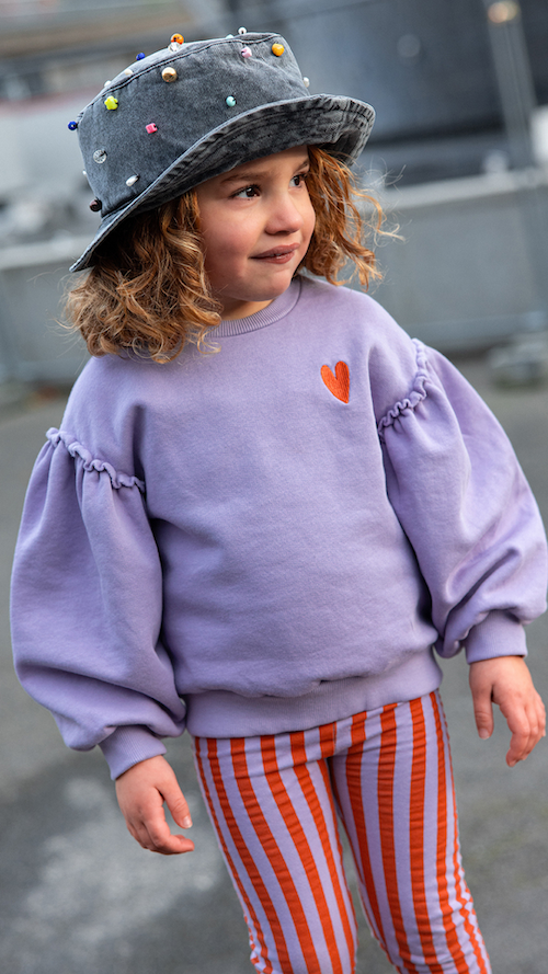 Sweatshirt mit Puffärmeln & Herz – Lavender