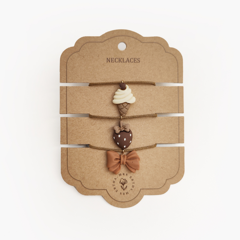 Pack 3 Halsketten – Eiscreme + Erdbeere + Schleife