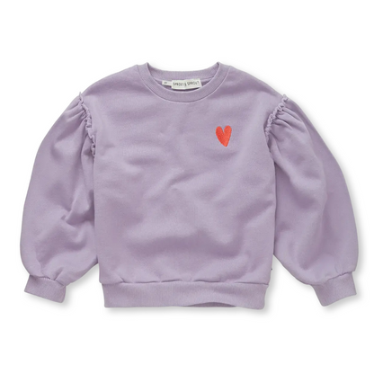 Sweatshirt mit Puffärmeln &amp; Herz – Lavender