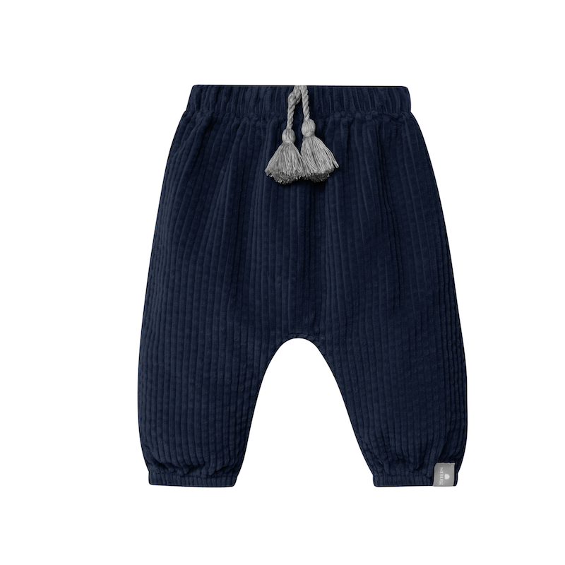 Pull-on Hose aus geripptem Samt mit Kordelzug und Pompon-Detail