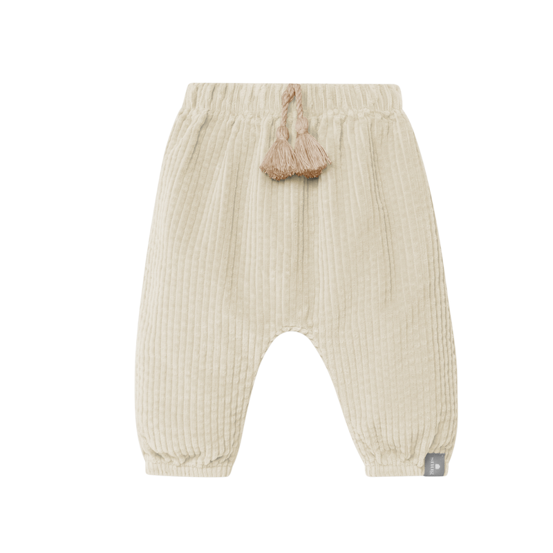 Pull-on Hose aus geripptem Samt mit Kordelzug und Pompon-Detail